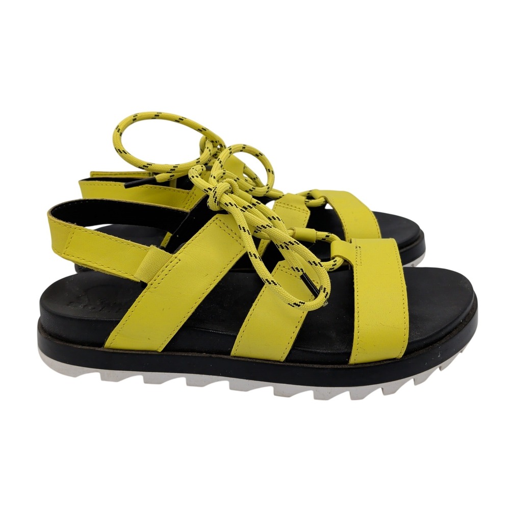 Sorel Roaming Lace Sandals Yellow Leather Strappy Platform Womens 8.5 NL4709-700